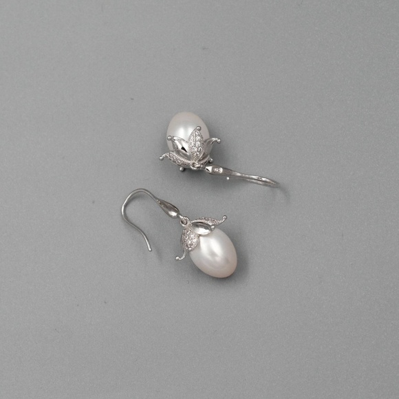 White Freshwater Pearl Sterling Silver Earrings - Picture 7 of 7